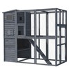 PawHut Large Wooden Outdoor Cat House Kitten Enclosure with Large Run, Asphalt Roof, Catio for Lounging, and Condo Area for Sleeping - 77"L, Grey - 4 of 4