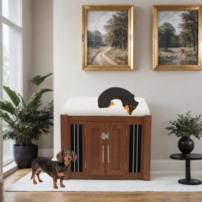 2-in-1 Dog Crate and End-of-Bed Bench Ottoman with Removable Cushion, Furniture-Style Indoor Kennel for Bedroom or Living Room-The Pop Home
