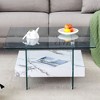 NicBex Modern 2-Tier Square Coffee Table with Storage, Clear Tempered Glass Top & Texture Open Shelf,Center Table for Living Room - 3 of 4