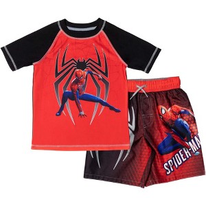 Marvel Avengers Hulk Spider-Man Boys Rash Guard and Swim Trunks Outfit Set Little Kid to Big Kid - 1 of 4