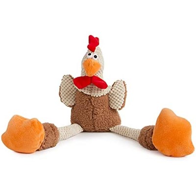 goDog Checkers Skinny Rooster Squeaky Plush Dog Toy, Chew Guard Technology - Brown, Large