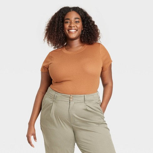 Women's Ribbed T-shirt Bodysuit - A New Day™ Brown 4x : Target