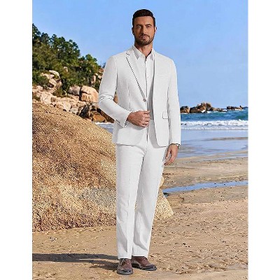 COOFANDY Men's Linen Suits 2 Piece Regular Fit Suits Set Casual Lightweight Blazer Jacket and Pants for Summer Wedding White 36X30W — фото 3