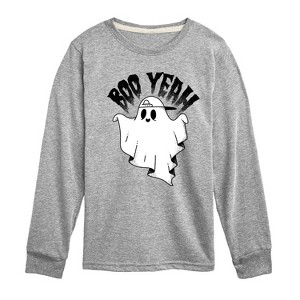 Boys' - Instant Message - Scary Cool Ghost Boo Yeah Long Sleeve Graphic T-Shirt - 1 of 4