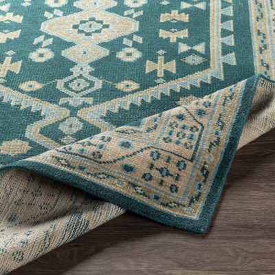 Emerald Blue Wool Traditional 6' x 9' Area Rug