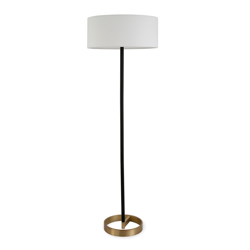 Photos - Floodlight / Street Light Hampton & Thyme Two-Tone Floor Lamp with Drum Fabric Shade Matte Black/Bra