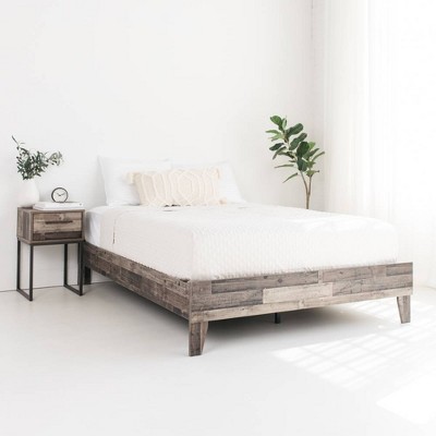 Rustic Gray Queen Platform Bed with Wood Frame