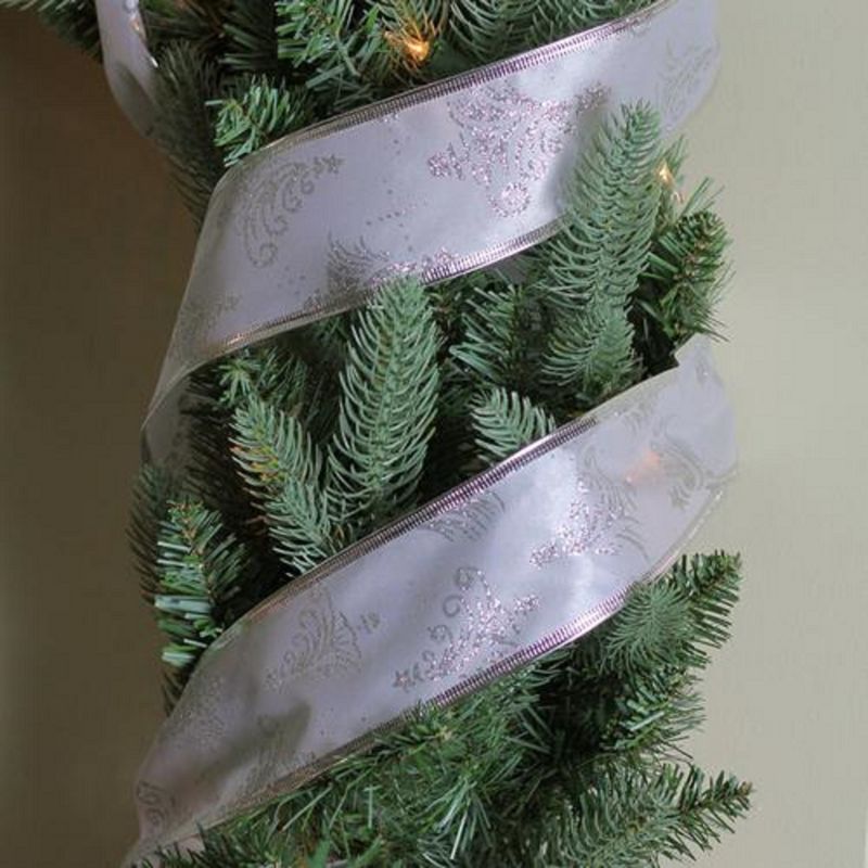 Northlight Silver Glittering Trees Christmas Wired Craft Ribbon 2.5" x 10 Yards, 3 of 4