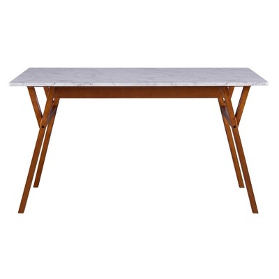 Ashton Faux Marble and Walnut Rectangular Dining Table