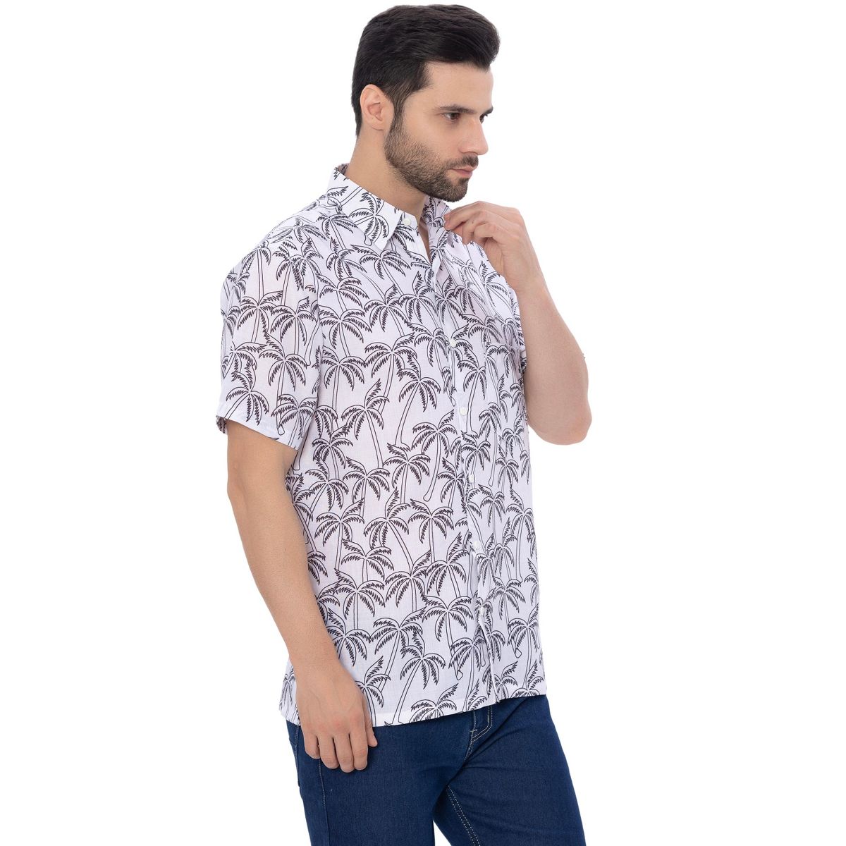 HAPPY BAY Men's Hawaiian Shirts Short Sleeve Button Down Shirt Mens Casual Shirts Linen Effect Tropical Beach Summer Party Shirts XXL Black,Tree - thumbnail 4