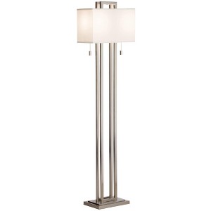 Possini Euro Design Modern Floor Lamp 62" Tall Brushed Nickel Openwork Rectangular Profile Off White Fabric Shade for Living Room Reading - 1 of 4