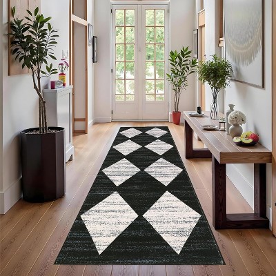 Runner Rug Washable Distressed Trellis Rug, Bedside Modern Checkered Office Carpet Low Pile Neutral Soft Nursery Carpet