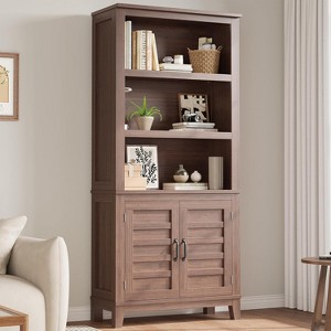 TackView 71''Farmhouse Bookcase w/Doors, 5-Tier Retro Book Shelf Rustic Bookcase,Brown - 1 of 4