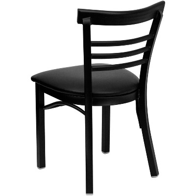 Black Metal Ladder Back Restaurant Dining Chairs with Wood Seat, Set of 2