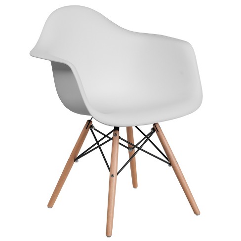 Emma And Oliver White Plastic Chair With Arms And Wooden Legs Target