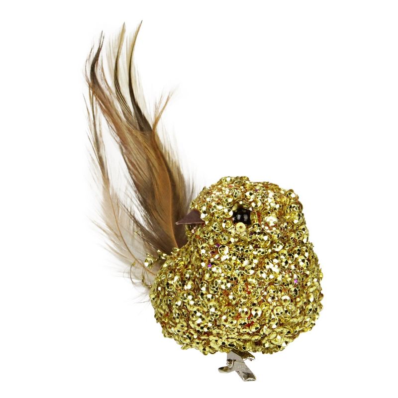 Northlight 6.5" Gold Sequined Bird with Feather Tail Christmas Ornament with Clip, 4 of 6