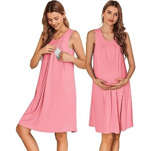 Ekouaer Maternity Nursing Dress Nightgown Labor and Delivery Gown Sleeveless Pregnancy Breastfeeding Dresses - 1 of 2