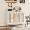 4-Door Rattan Sideboard - Coffee Bar w/Power Outlet & Adjustable Shelves for Kitchen/Dining Room - 3 of 4