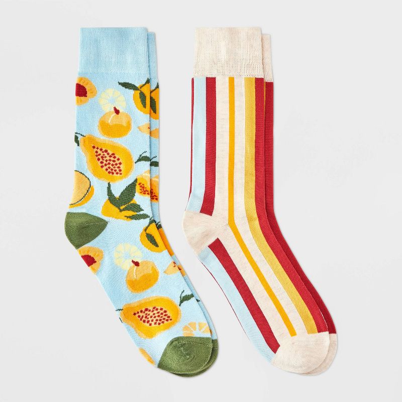 Men&#39;s Papaya Print Novelty Crew Socks 2pk - Goodfellow &#38; Co&#8482; Light Blue 7-12, 1 of 5