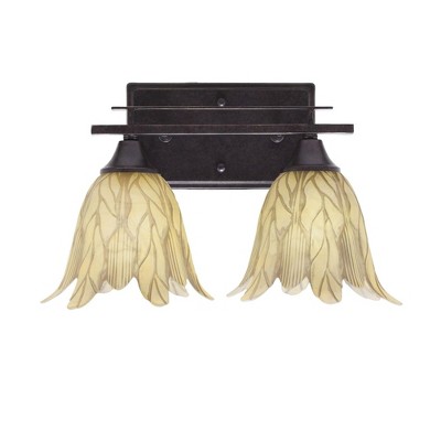 Toltec Lighting Uptowne 2 - Light Vanity in  Dark Granite with 7" Vanilla Leaf Shade