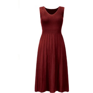 Hobemty Women's V Neck Sleeveless Knitted Pleated Midi Dress - 1 of 4