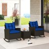 Tangkula Set of 3 Wicker Rocking Set w/ Tempered Glass Table Patio Outdoor - 3 of 4