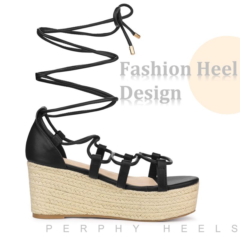 Perphy Lace Up Platform Wedge Heel Strappy Sandals for Women, 5 of 7