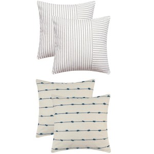 REGALWOVEN 4 Pcs Modern Farmhouse Decorative Striped Throw Pillow Covers Square 18" x 18" - 1 of 4