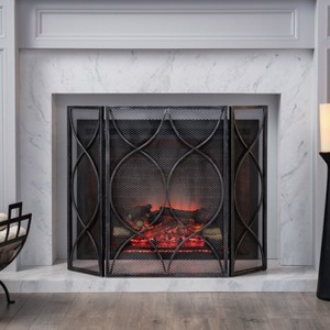 3-Panel Steel Modern Mesh Fireplace Screen Decor Cover Child Baby Pets Safty Fire Folded Doors-Christopher Knight Home - 1 of 4