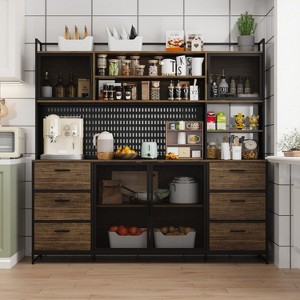 Famapy Brown Woodgrain Multifunctional Kitchen Cabinet Kitchen Sideboard with Hanging Shelf Display Shelf - 1 of 4