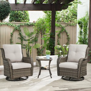 POCASSY Gray Wicker Swivel Rocking Chairs, Oversized Rocker Patio Chairs Rattan Glider Chairs with 4" Thick Seat Cushion - 1 of 4