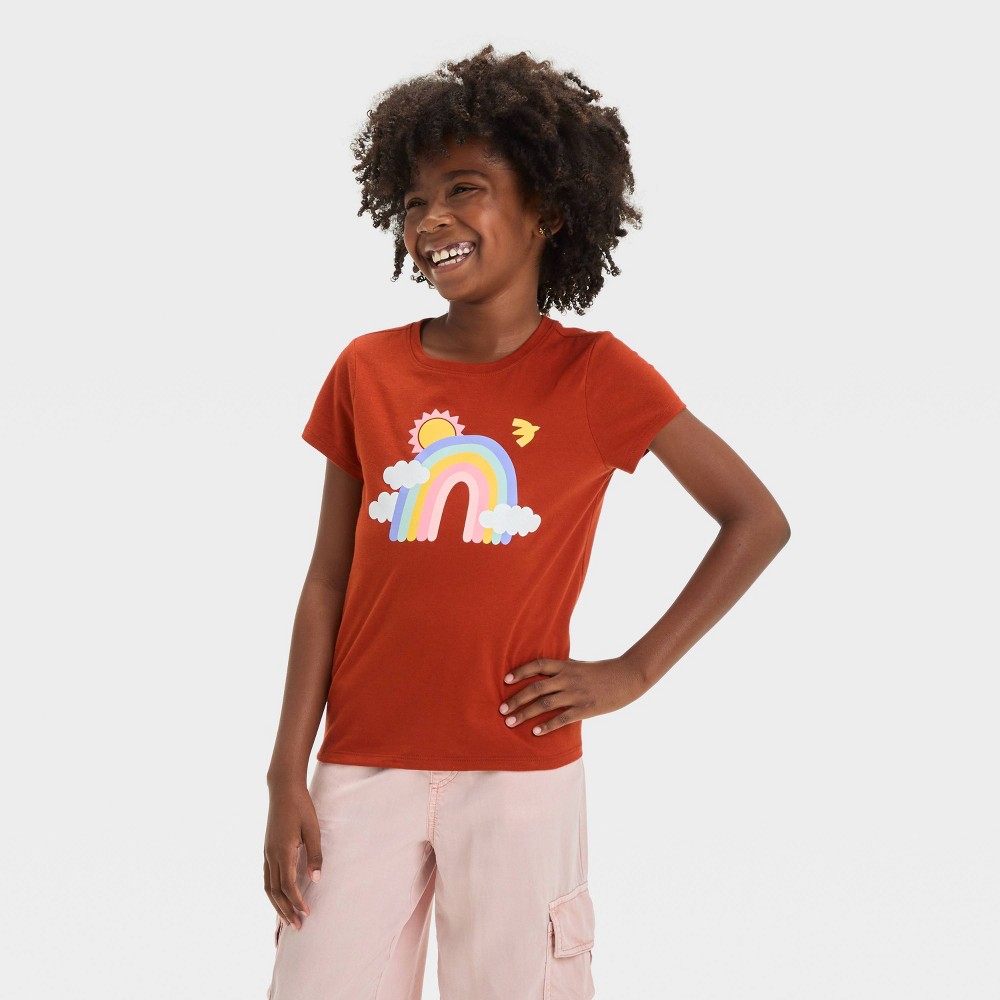 Girl Short Sleeve Rainbow Graphic T-Shirt