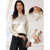 INSPIRE CHIC Women's Satin Dressy Stand-up Collar Long Sleeve Striped Blouses - 2 of 4