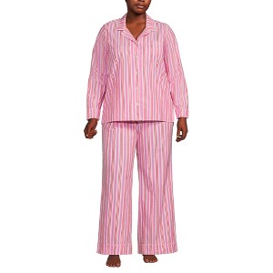 Lands' End Women's Cotton Poplin 2 Piece Pajama Set - Long Sleeve Top and Pants - 1 of 3