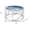 HomeRoots 33" Blue and Silver Wood and Iron Faux Marble Geometric Frame Round Coffee Table - 3 of 4