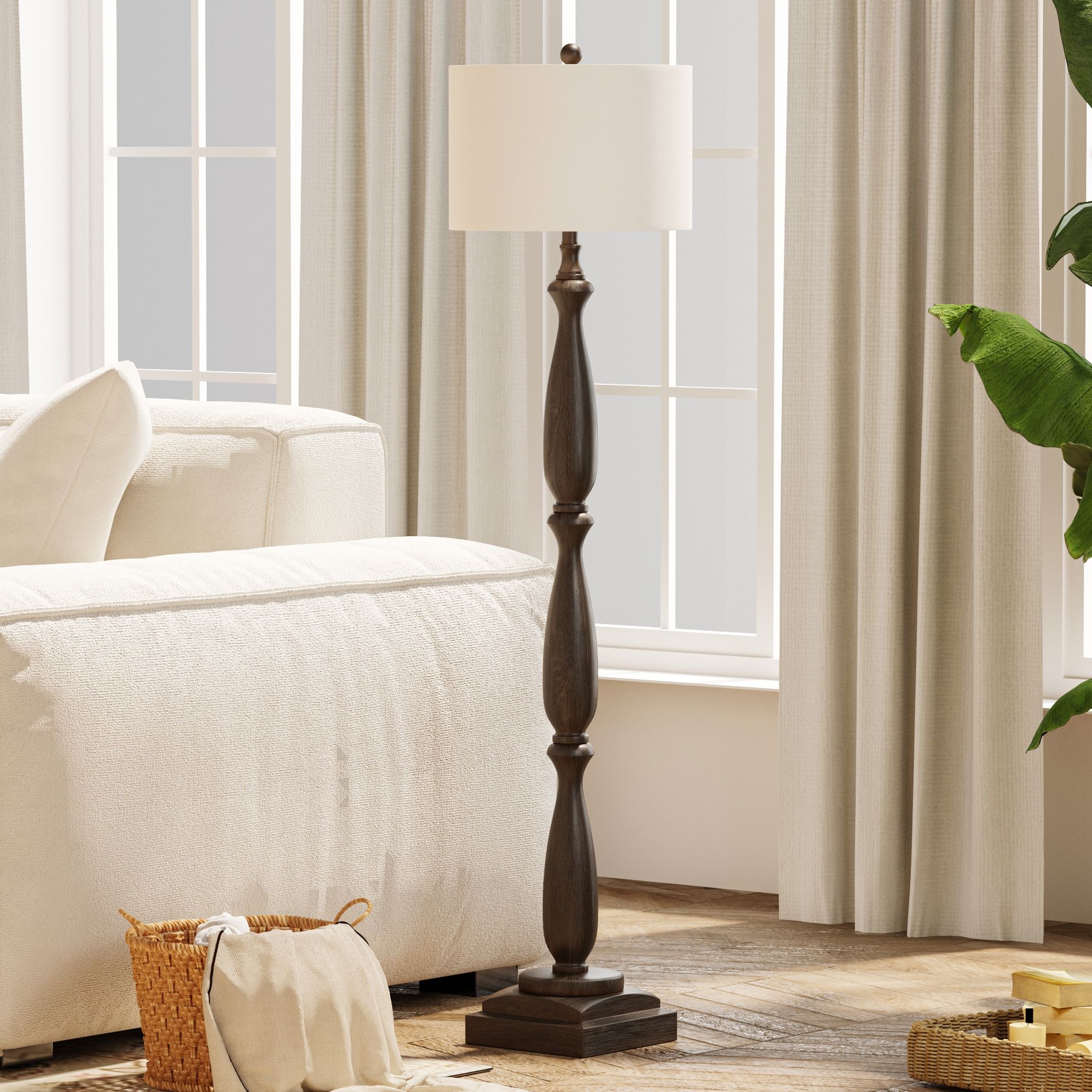 Maxax Modern Brass Gold Floor Lamp, 2- Light Standing Lamp with White Marble Base for Bedroom Office