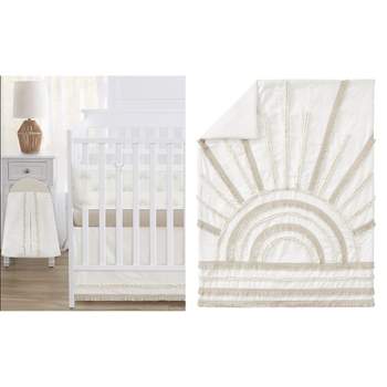 Sweet Jojo Designs Gender Neutral Unisex Crib Bedding + BreathableBaby Breathable Mesh Liner Tufted Sun Ivory and Beige 6pc