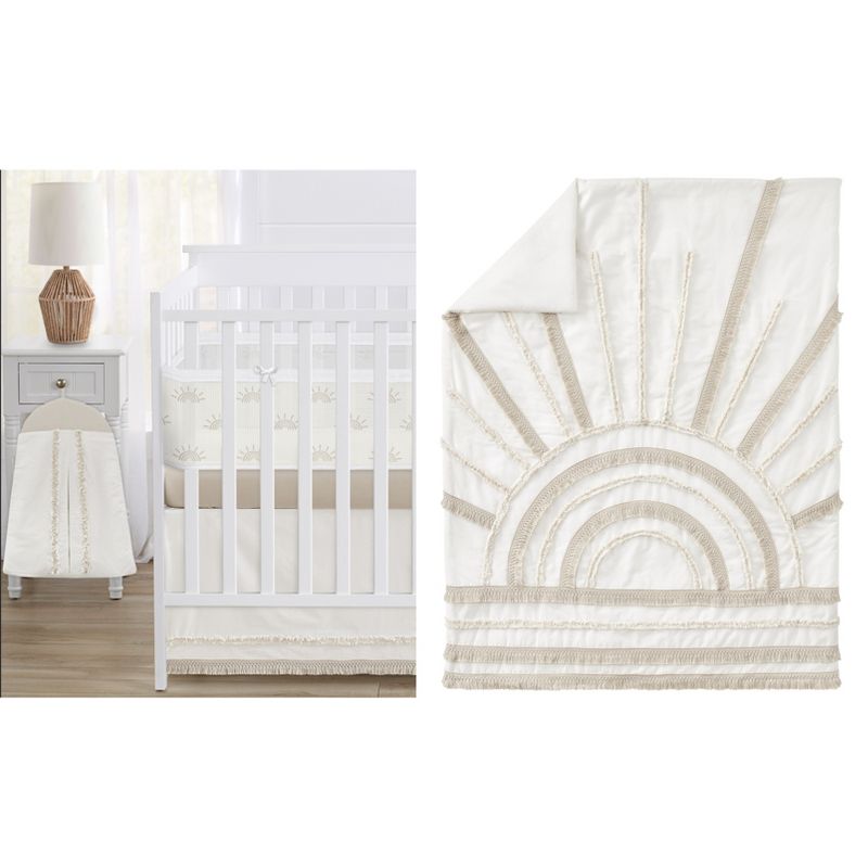 Sweet Jojo Designs Gender Neutral Unisex Crib Bedding + BreathableBaby Breathable Mesh Liner Tufted Sun Ivory and Beige 6pc, 1 of 7