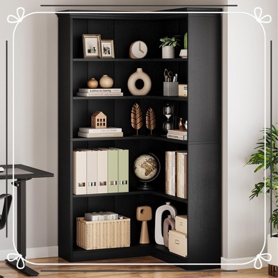 Farmhouse Bookshelf Corner Bookcase 72.8” Large Bookcase Wood Bookshelf