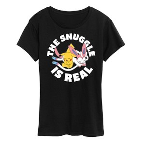 Women's - Pokémon - The Snuggle Is Real Pikachu and Sylveon Short Sleeve Graphic T-Shirt - 1 of 4