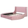 Polibi Queen Size Upholstered Velvet Platform Bed with Wingback Headboard, Tufted Design & Multi-Storage - 3 of 4