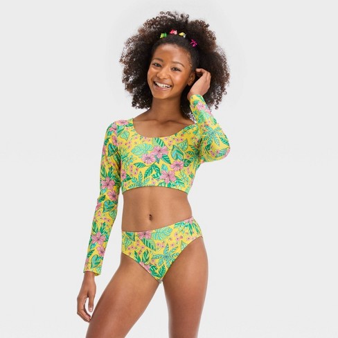 Painted Floral Rash Guard Swim Top