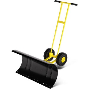 Snow Pusher with Wheels,  5-Position Adjustment Handle Snow Plow, Rolling Shovels for Driveway - 1 of 4