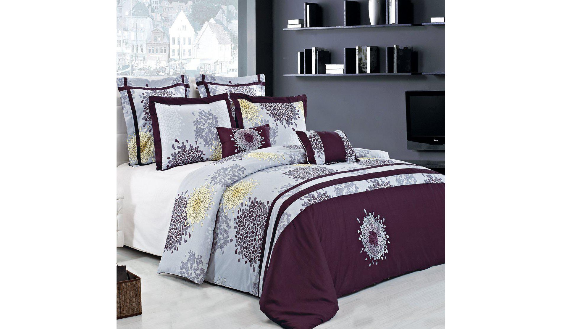Egyptian Linens 7 Piece Fifi 100% Cotton Embroidered Duvet Cover Set, Full/Queen