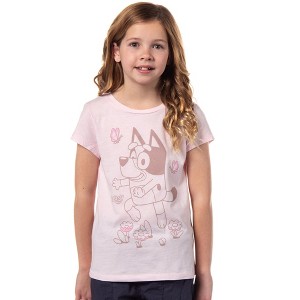 Seven Times Six Bluey Girls' Flowers and Butterflies Spring Crewneck T-Shirt Pink - 1 of 4