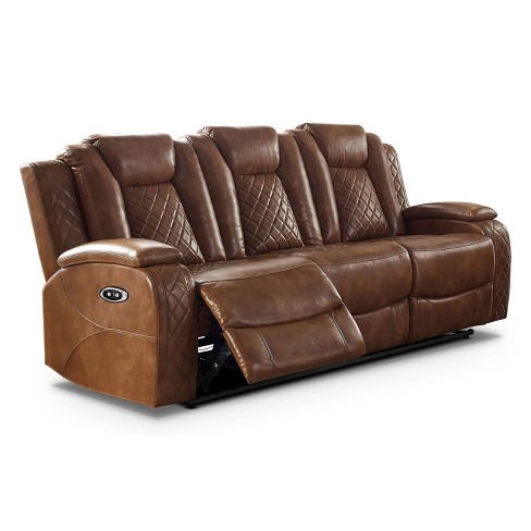 Edanola Upholstered Sofa with 2 Power Recliner and USB Plug Brown HOMES Inside Out