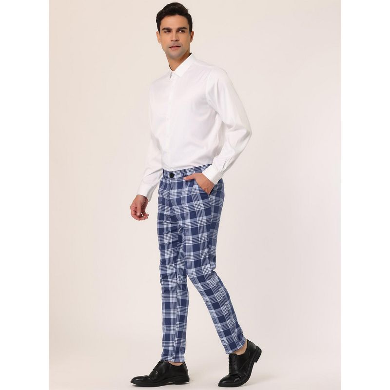 Lars Amadeus Men's Casual Slim Fit Plaid Pattern Checked Business Trousers, 4 of 7