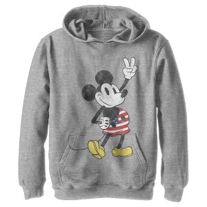Boy's Mickey & Friends Retro American Peace Sign Pull Over Hoodie - 1 of 4