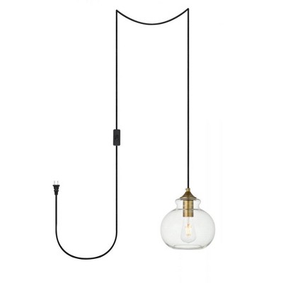 Elegant Lighting Destry 1 Light brass plug-in Pendant With Clear Glass