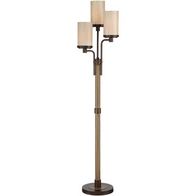 Franklin Iron Works Rustic Farmhouse Floor Lamp 3-Light Tree Bronze Faux Wood Tea Alabaster Glass for Living Room Bedroom Uplight